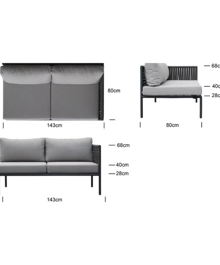 Kitt Left Love Seat all diamentions